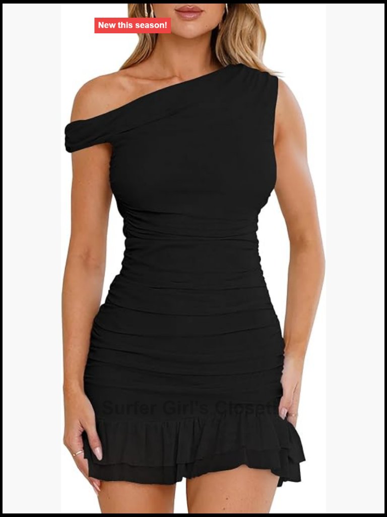 Sexy Off Shoulder Bodycon Mini Dress Ruched Ruffle Hem Sleeveless Party Club